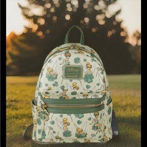 NEW Loungefly Disney TINKER BELL Fairy AOP 4 Leaf Clover Backpack Peter Pan